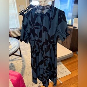 SHEIN Navy and Charcoal Leaf Pattern Dress